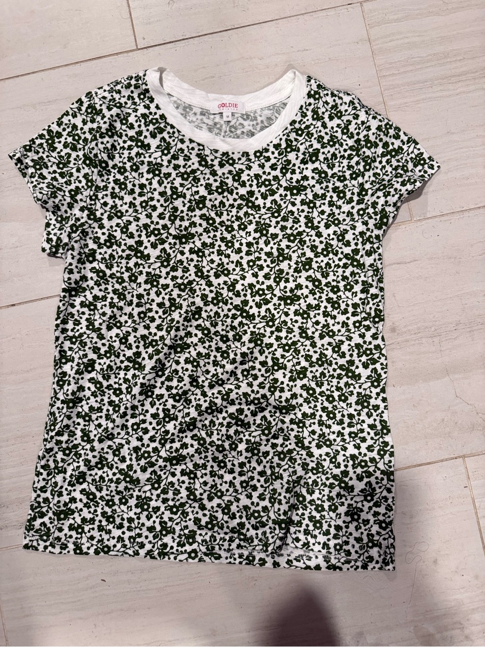 Goldie women’s White & Green Floral Tee size Medium